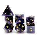 Purple Cat's Eye Stone Dice Set for Dungeons and Dragons RPG Polyhedral Gemstone Packed in Metal Box