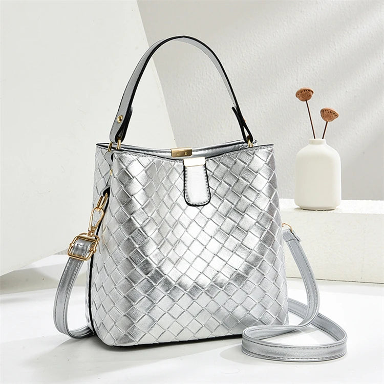 PU Fashion Lady Bucket Korean Style Shoulder Bag White All Seasons
