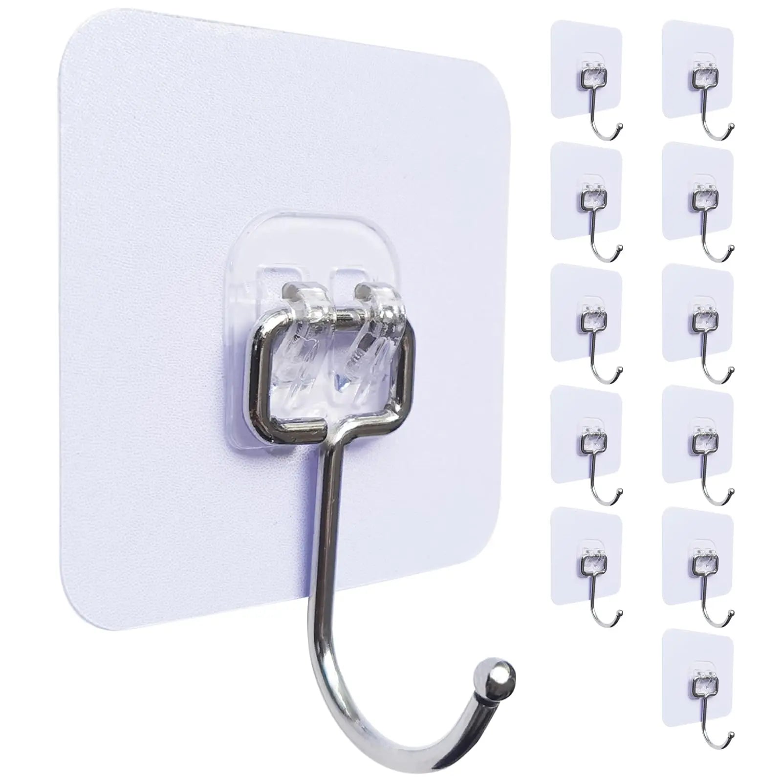 25kg Heavy Duty PVC Hook Strong Adhesive Transparent Perforation-Free No Trace Wall Hook for Kitchen Bathroom Foldable Clothing