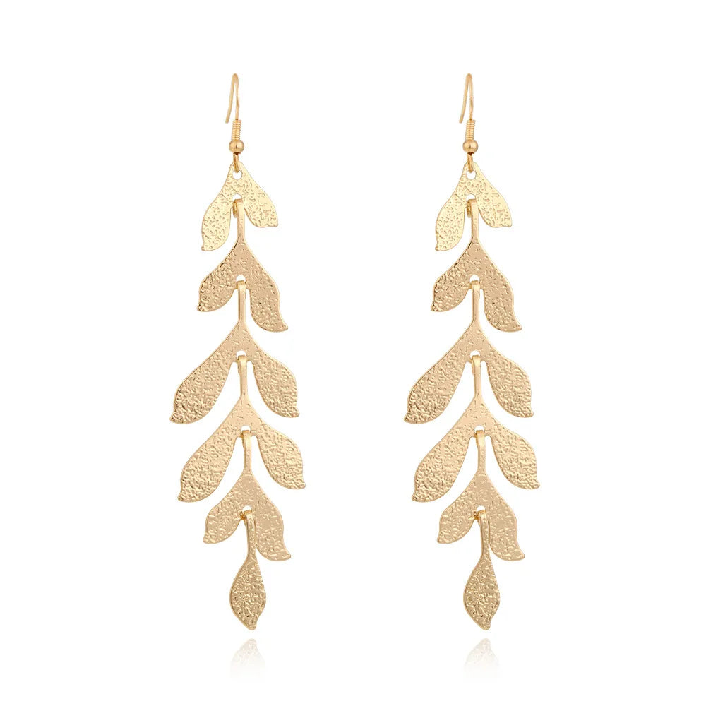 2022 Hot Sale Popular Jewelry Creative Multilayer Splicing Long Earrings Exaggerated Gold Leaf Earrings for Women Girls