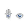 Oem Dropshipping Wholesale 925 Sterling Silver Blue Enamel Hand of Fatima Devil's Eyes Stud Earrings for Women