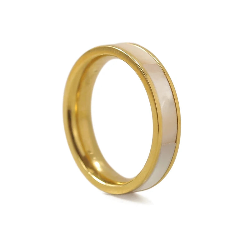 Minimalist 18k Gold PVD Plated Jewelry Natural Shell Rings Jewelry Stainless Steel Rings for Women Men