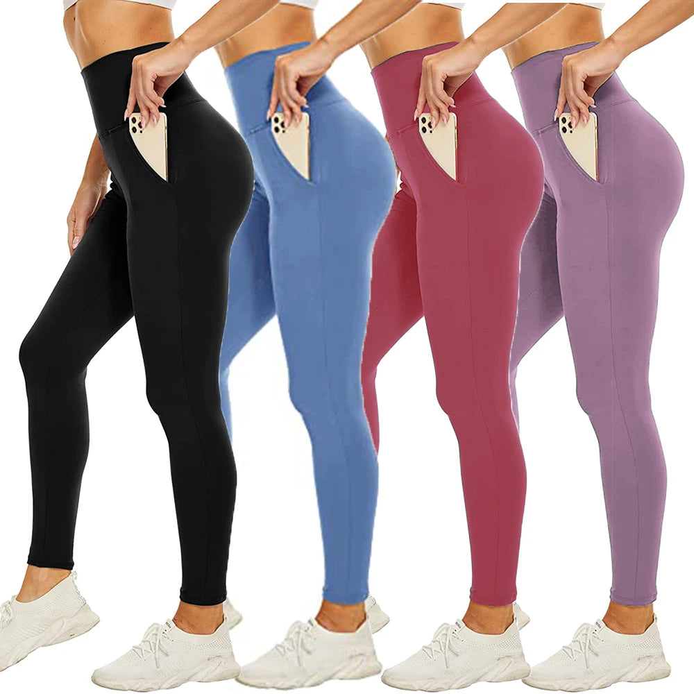 Women's High Waisted Tummy Control Workout Yoga Pants 92/8 Double Brushed Leggings Pockets Custom Logo Wholesale Casual Style