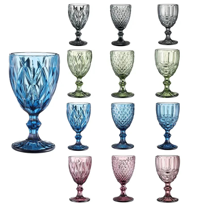 Hot Sale Vintage Cocktail Wine Glass Cups Golden Edge Multi Colored Glassware Wedding Party Green Blue Purple Pink Goblets
