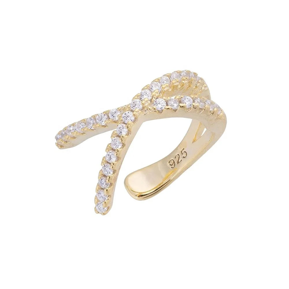 LOZRUNVE Turkish Jewelry Bohemian 925 Sterling Silver Pave CZ Cross Knot Ear Cuff Earring