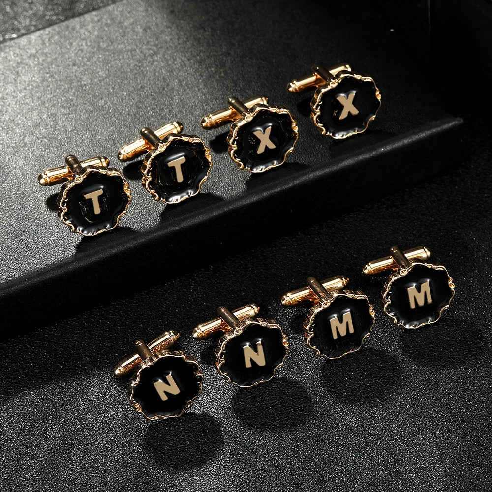 26 English Letters Titanium Alloy Cufflinks Black Background for Wedding Anniversary or Gift