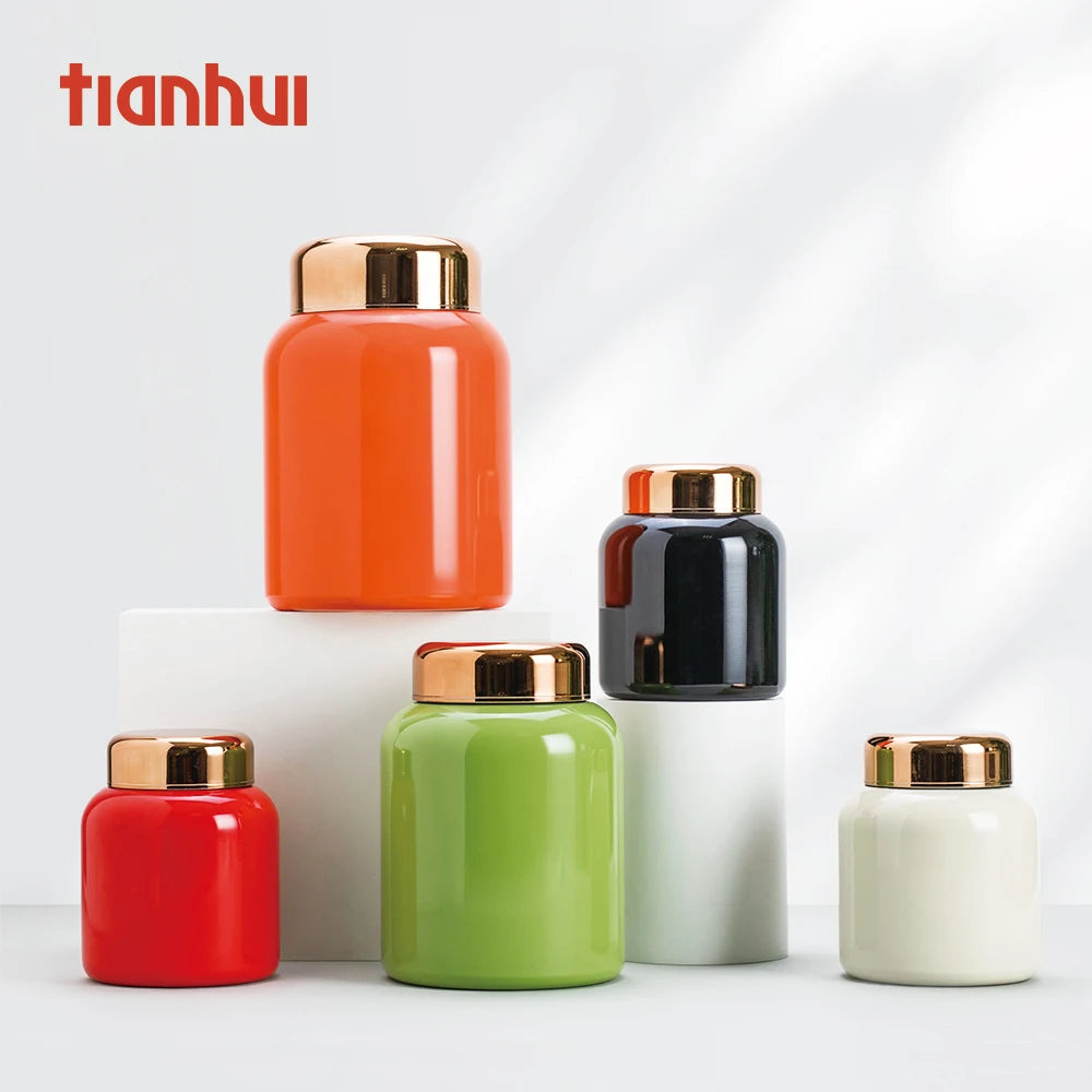 Tianhui N.Seal Re-sealable Stainless Steel Canister for Tea Leaves Storage Metal Cans
