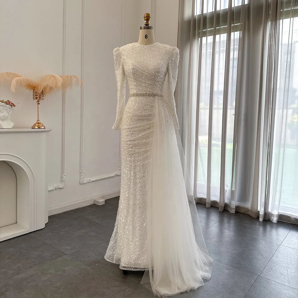 Jancember LSCZ125 Elegant Puff Sleeve Full of Sequins Long Gown Evening Women Prom Dress