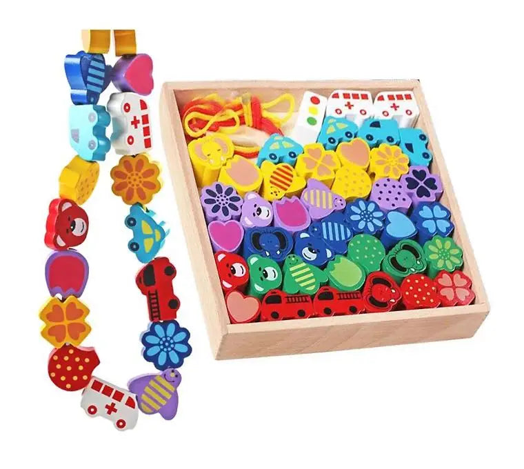 Montessori Kids Wooden Beads for Stringing Lacing Autism Relief Fine Motor Skills Educational Toys for Age Range 5 to 7 Years