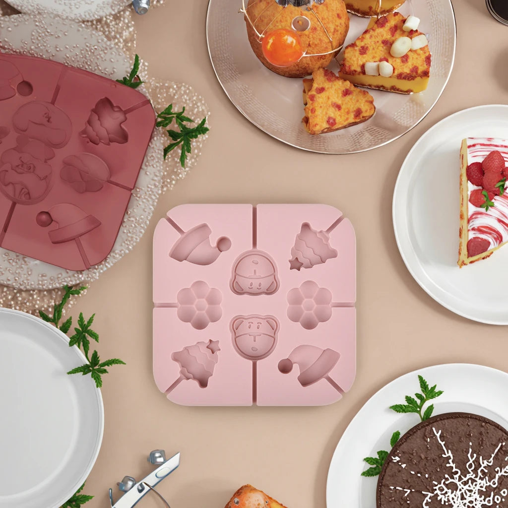 8 Cavities Handmade Bear Flower Lollipop Mold DIY Flip Candy Cheese Food Grade Silicone Chocolate Mold Animal Butterfly