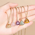 Fashion Jewelry Natural Stone Crystal Pendants Necklace Triangle Gold Chain Healing Rose Quartz Tiger Eye Jewelry