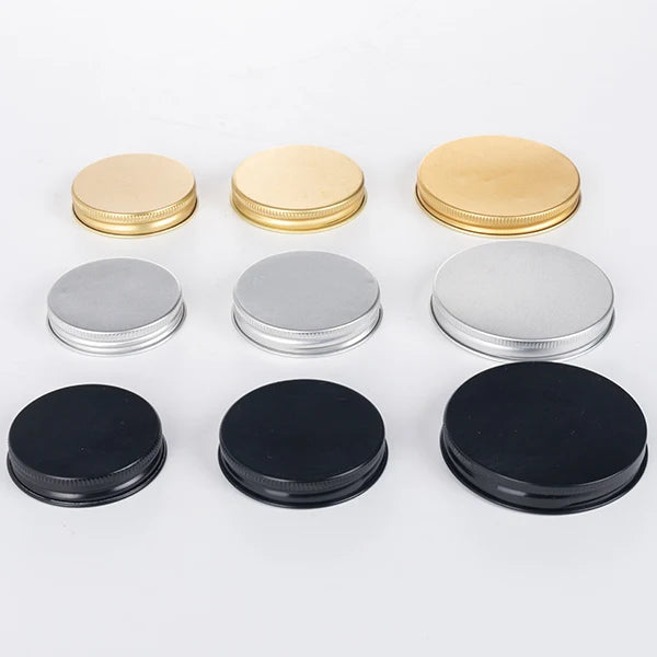 Stock Cap for Glass Jar 53mm 58mm 63mm 70mm Metal Golden Black and Silver Aluminum  Lid with PE Liner