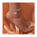 18K Gold Plated Multi-Row Blingbling Crystal Rhinestone Heart Ankle Bracelet for Women Full Diamond Heart Bracelet Made Brass