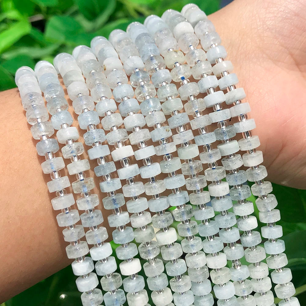 Natural Aquamarine Wheel Flat round 6*4mm Rondelle Spacer Beads Stone Beads for Jewelry Making DIY