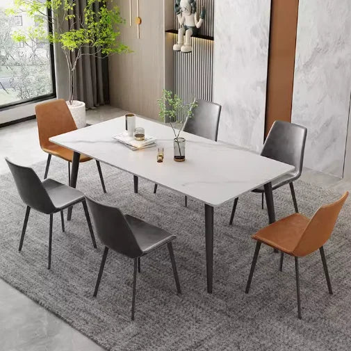 2025 New Design Rectangular Artificial Marble Top Metal Leg Dining Table Set for Kitchen Dining