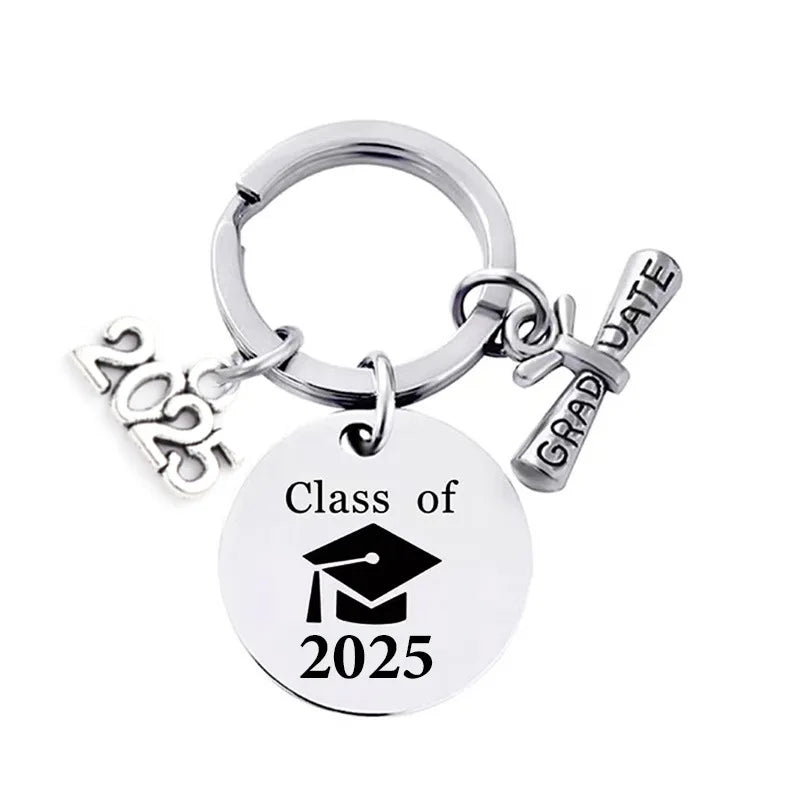2025 Graduation Keychain Fashionable Engraved Stainless Steel Silk Screen Printing for Students and Teachers