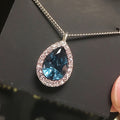 CAOSHI Trend Water Drop Shaped Blue Crystal Full Simulated Moissanite Necklace for Women Wedding Silver Plated Pendant Necklaces