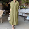 S-5XL Large Women's Shirt Collar Dress Solid Color Lapel Long Sleeved Casual Dress