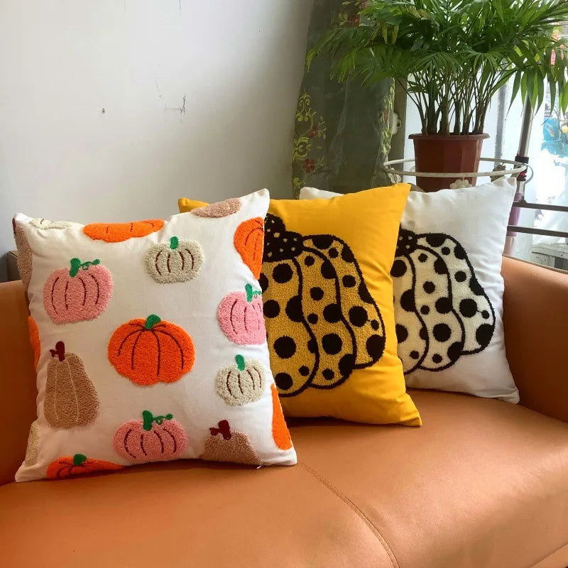 Light Luxury Fashion Pumpkin Embroidered Pillow Cases Canvas Sofa Decoration Cushion Cover Towel Embroidered Waist Pillow