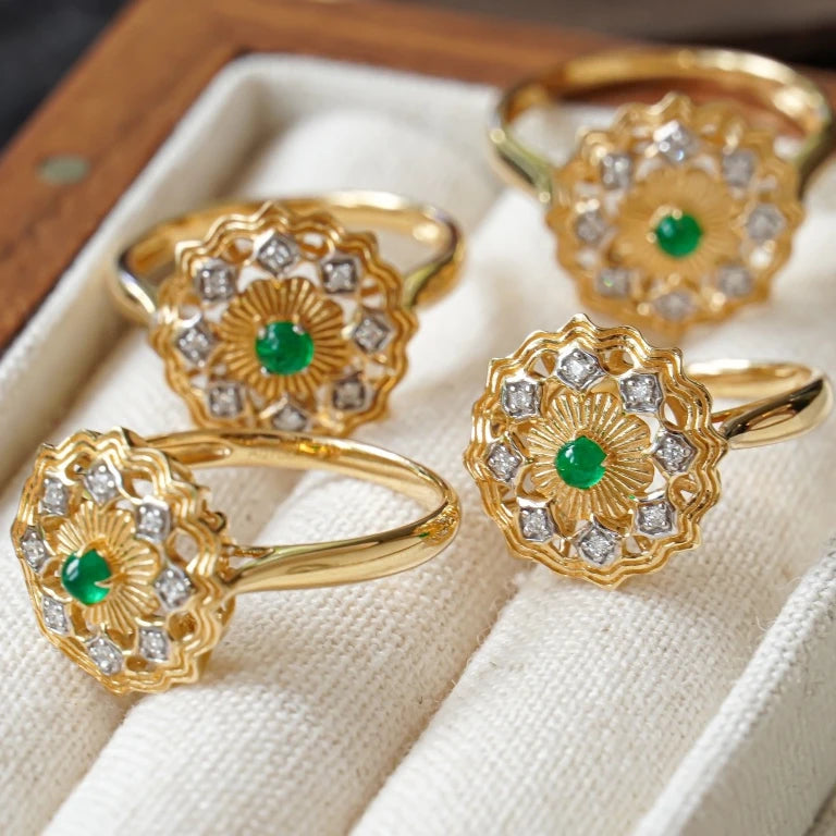 H&F Factory's Customizable 14K & 18K Gold Gemstone Ring Solid 9K & 18K Natural Diamond Emerald Wedding Jewelry