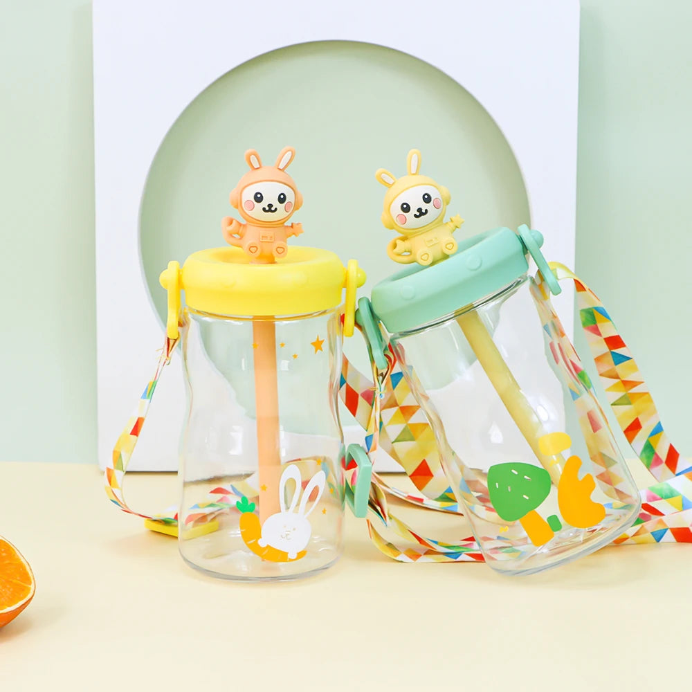 Custom New Portable Reusable Cute BPA Free Tritan Plastic Children's Cartoon 450ml Sports Drinkware Bottle Straw Applicable