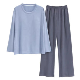Solid Design Long Sleeve Milk Cotton Women's Sleepwear With Bra Pad Plus Asia Size Home Wear Set