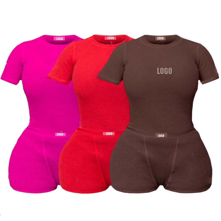2024 Custom Logo Women Clothing Plus Size Jersey Cotton Rib Loungewear Women Sets Boy Shorts Lounge Wear 2 Piece Sets for Women