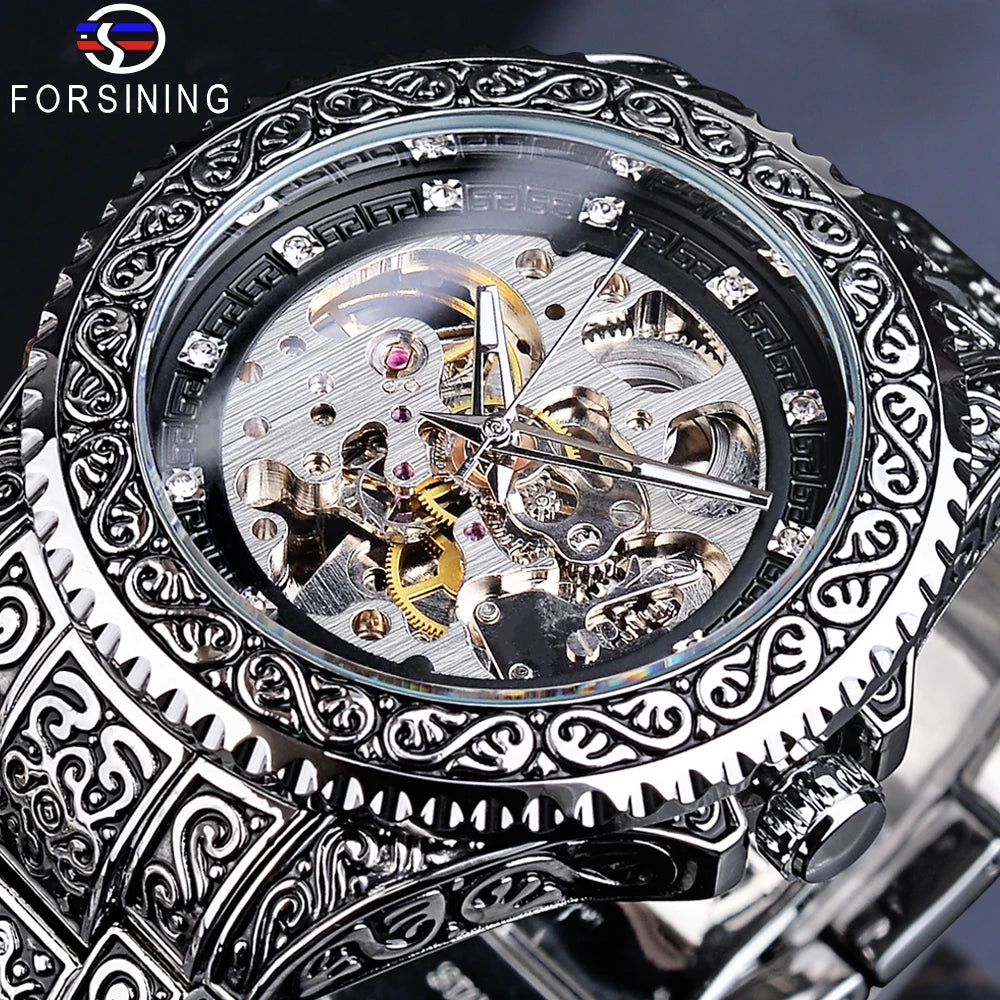 Forsining Automatic Mechanical Watch Luxury Outdoor Wristwatch Fashion Mens Watches With Stainless Steel Retro Clock