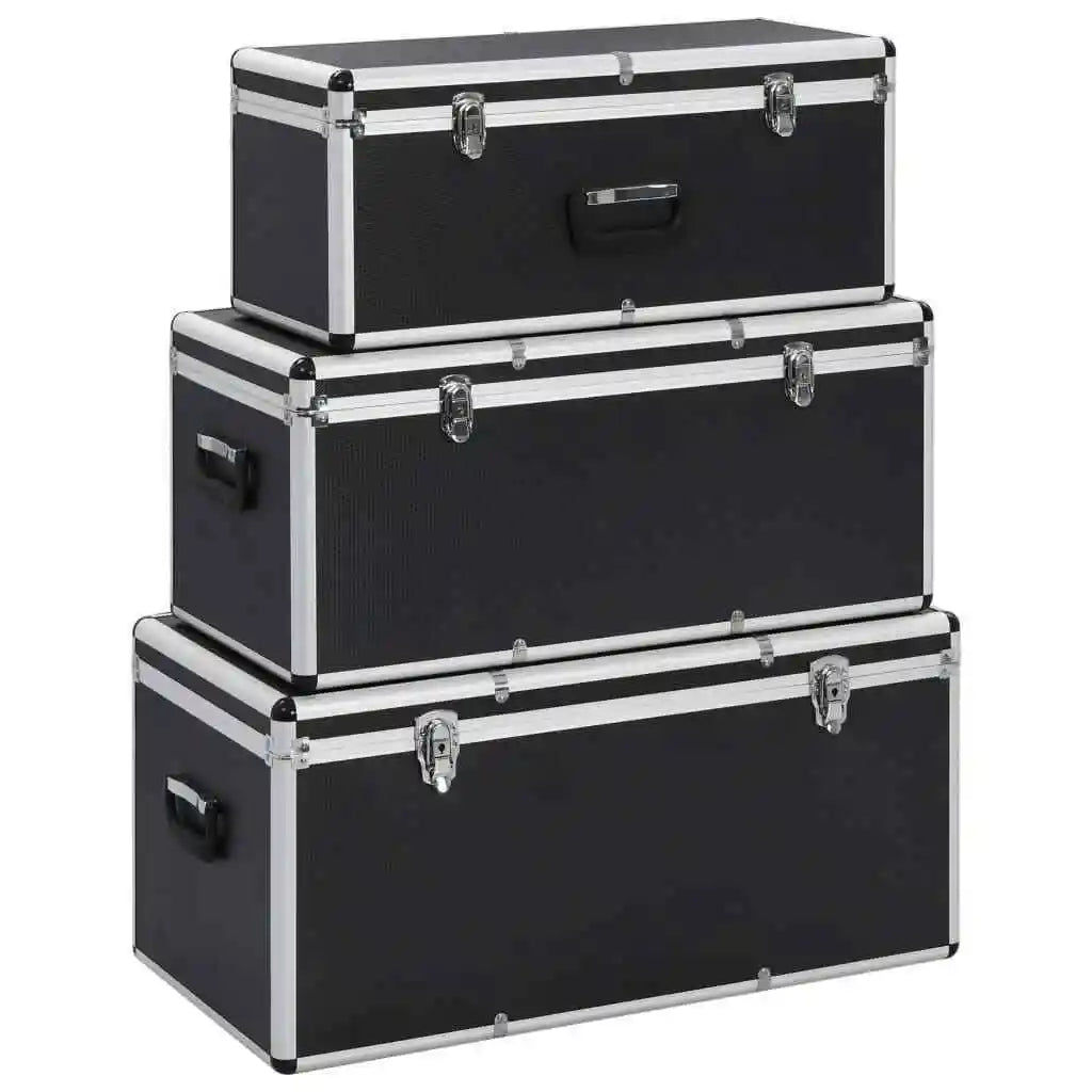 Aluminum Storage Cases 3 Pcs Black Aluminium Case Large Capacity Tool Collective Box Safety Flight Road Case