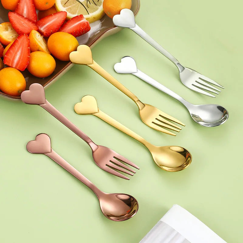 Heart Shape Mini Tea Spoons Dessert Fork Stainless Steel Gold Coffee Spoons Espresso Spoons