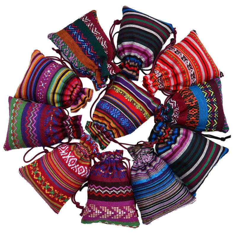 10 X 14 mm Reusable Ethnic Style Packaging Storage Cotton Jewellery Gift Bags for Wedding Shower Birthday Christmas DIY Crafts