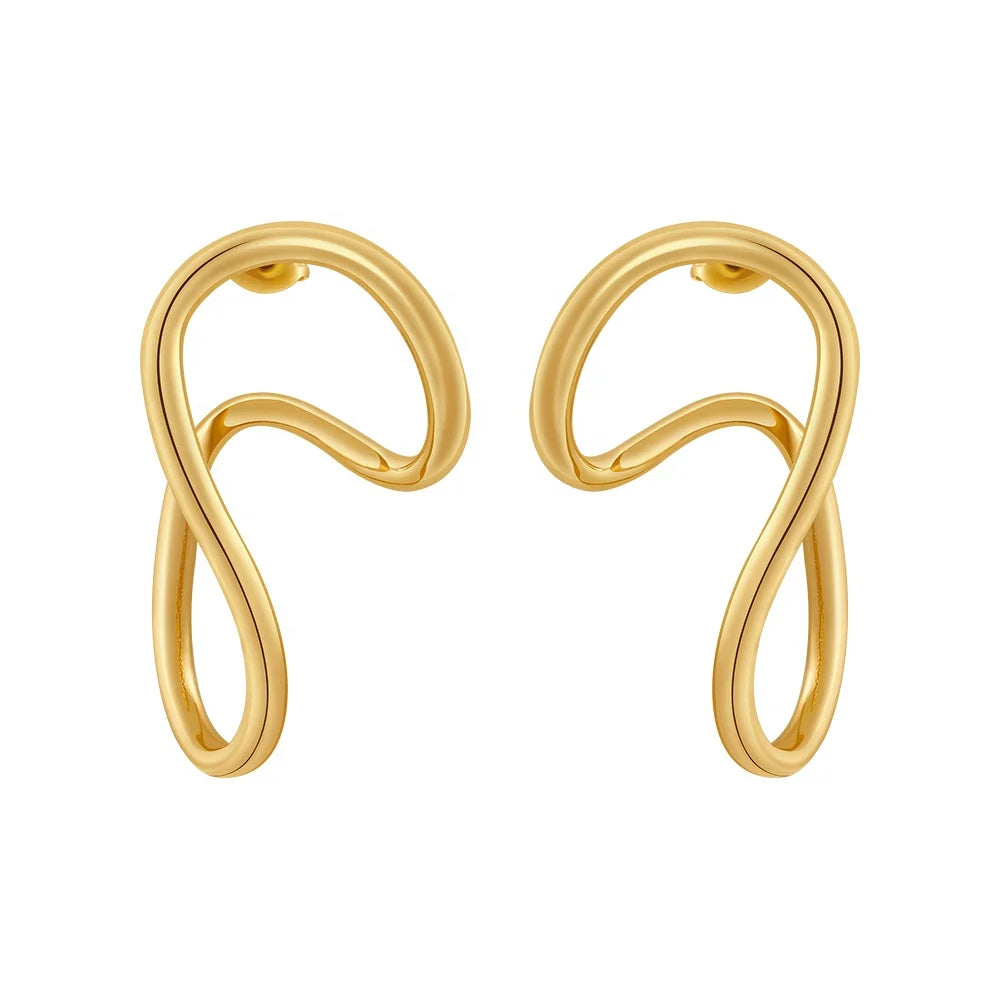 PVD 18K Gold Plated Stainless Steel Jewelry Geometric Irregular Wave Curve Curvy Earring for Women Party Earrings E231466