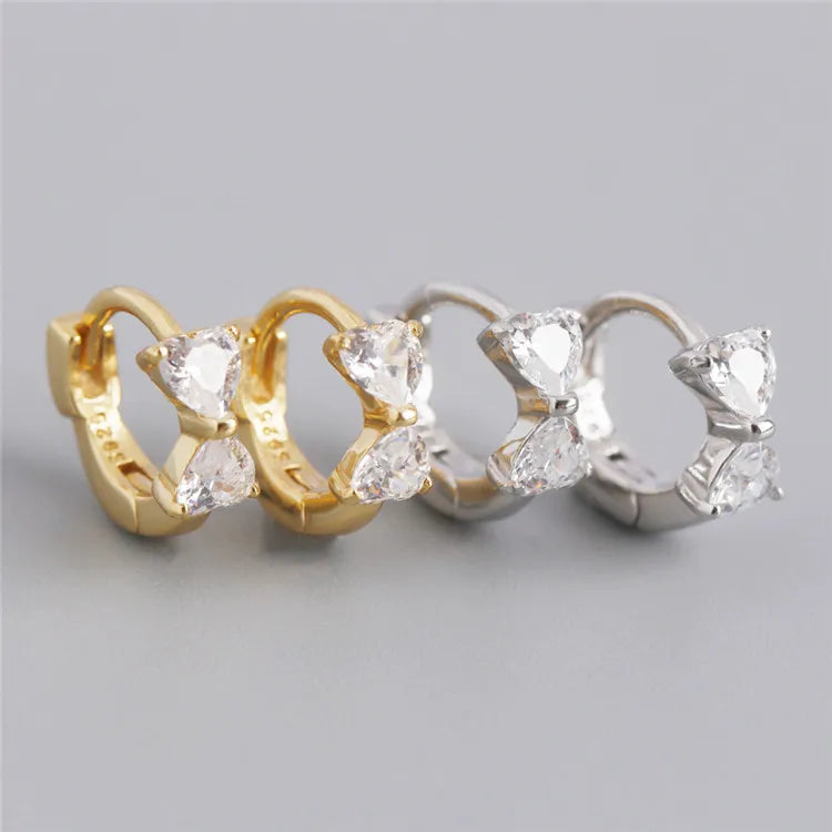 SP Minimalist Silver Hoops 18K Gold Plated S925 Sterling Silver Zircon Bowknot Hoop Earrings