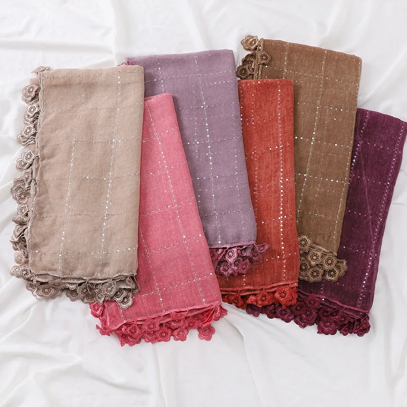 Wholesale of New Malaysian Headscarves With Fashionable Sequins and Lace Embellishments Shawl