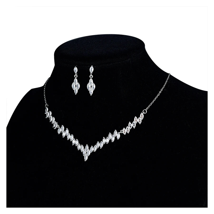 Luxury Bling Wedding Bride Jewelry Necklace Earrings Cubic Zircon  Set Sparkling Jewelry Sets