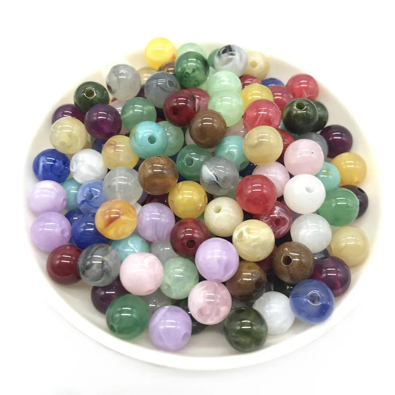Factory Direct Sale Acrylic Two-color Imitation Jade Beads DIY Jewelry Bag Accessories Round Loose Beads
