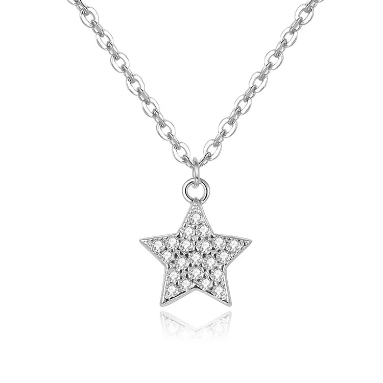 925 Sterling Silver Jewelry with Rose Gold and Diamond Vintage Style Star Zircon Charm Korean Link Chain Design