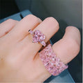 HOVANCI3 2021 New Arrival Fashion Engagement Finger Ring Pink Rhinestone Heart Ring Set Women Layered Free Size Rings