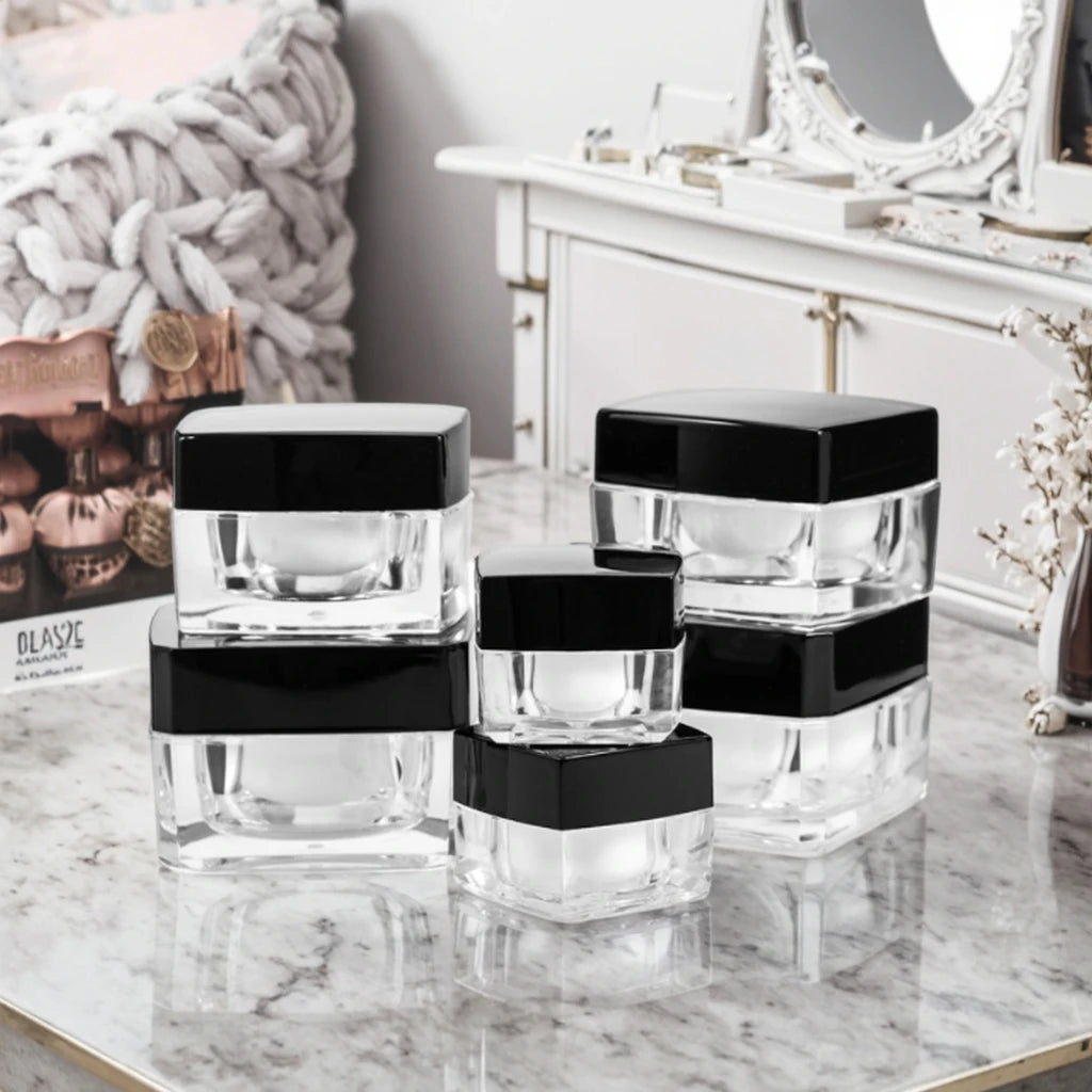 Stock Sengmi Brand 5g 10g 15g 30g Clear Black Lid Cosmetic Acrylic Powder Jars Facial Cream Containers Plastic Cap Ready to Ship