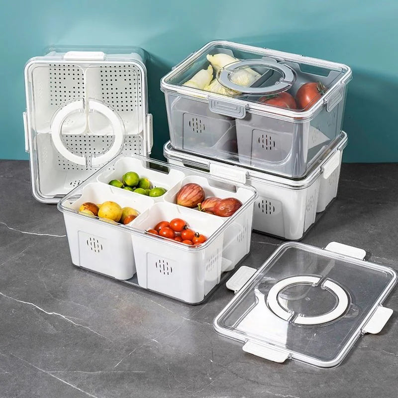 2026 New Simple Fruit Vegetable Preservation Box Creative Portable Compartment Storage Box Kitchen Refrigerator Finishing Box
