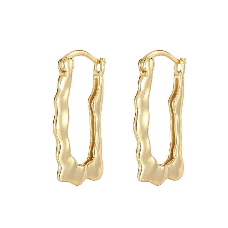 Fine Jewelry Earrings 925 Sterling Silver Punk Earring Irregular U square Shape Gold Plated Hoop Earrings for Women