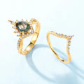 Wholesale Luxury Gemstone Vintage Jewelry Moss Agate Engagement Ring Set 925 Sterling Silver Wedding Agate Stacked Rings