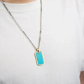 Stainless Steel Natural Turquoise Rectangle Pendant Men Necklace Steel Gold Plated for Women Men