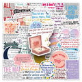 50pcs English Album Self Adhesive Stickers for Laptop Phone Case Suitcase Skateboard Guitar Table and Books