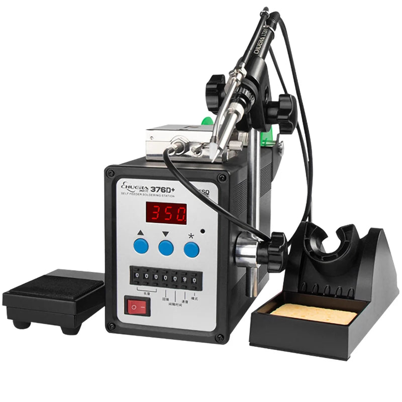 Chuera 376D+ 90W Automatic Tin Feeder Soldering Station Hand or Foot Press Control Lead Free ESD Feeding Tin Soldering Machine