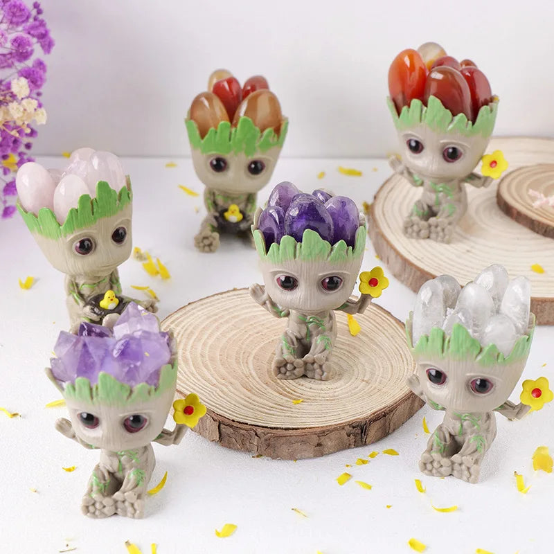 Wholesale Healing Crystals Figurine Groot Natural Amethyst Point Flower Handmade Crafts