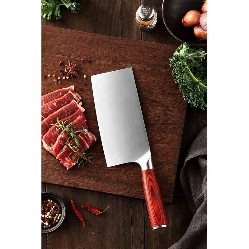 Dishwasher Safe 7 Inch VG-10 Damascus Steel Long Blade Japanese Cleavers Pakkawood Handle Ambidextrous Eco-Friendly Knife