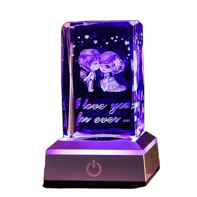 Factory Wholesale Love Fashion Wedding Birthday Valentine Gift Desktop Decoration 3D Laser Engraved Crystal Glass Cube Block
