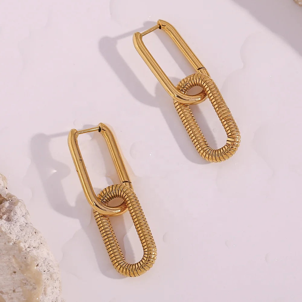 Dreamshow Minimalist 18k Gold Plated Stainless Steel Paper Clip Drop Earrings Statement Earings Jewelry Women