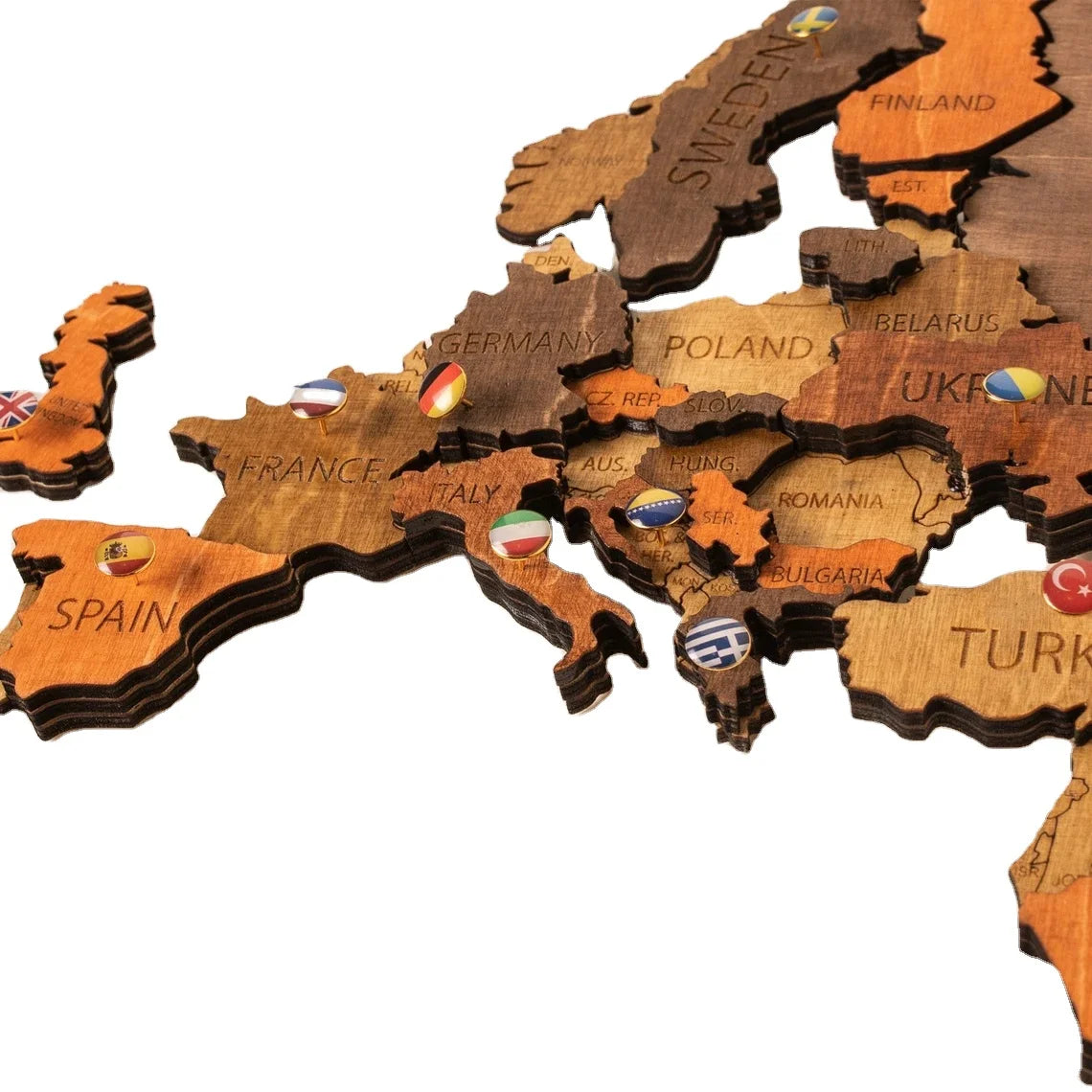 Multi-layer 3D Wooden World Map Travel Map with Office Decoration or Living Room Wall Art for Countries and Capitals